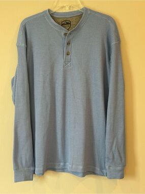 Mountain Expeditions Mens L Waffle Knit Henley Blue Long Sleeve Shirt Base Layer